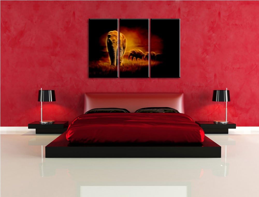 Dark Prächtige Elefanten in Steppe Spezial 3-Teiler Leinwandbild 120x80 Bild auf Leinwand, XXL riesi