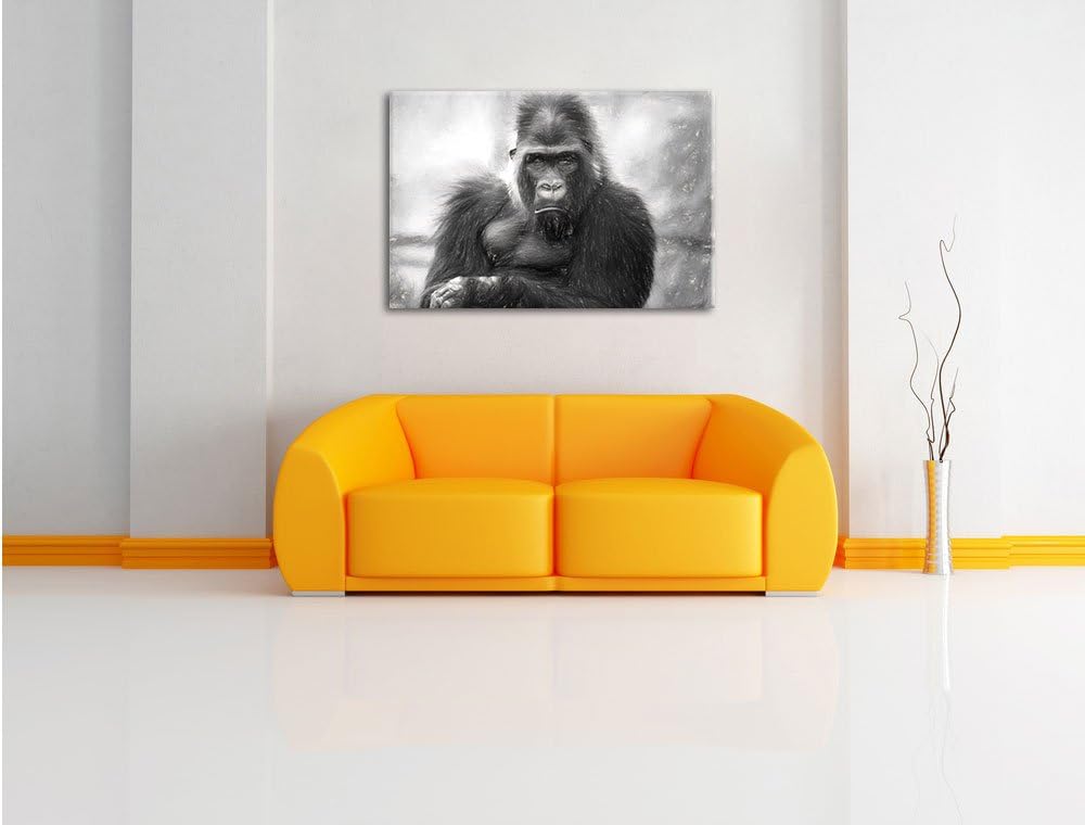 Pixxprint gelangweilter Gorilla Kunst Kohle Effekt, Format: 100x70 auf Leinwand, 100x70