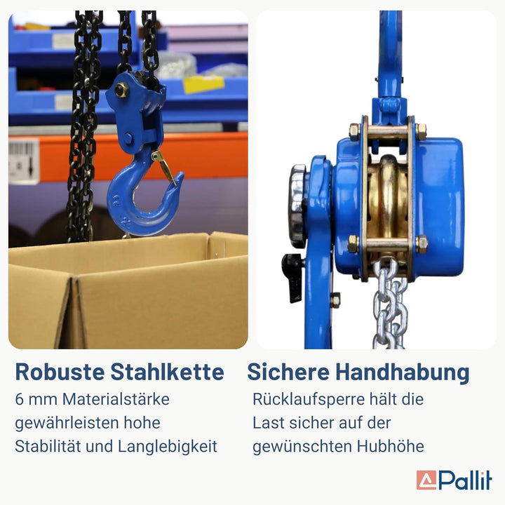 Pallit Hebelzug LEVER-M | 1500 kg Tragkraft | 3 m Kettenlänge | strapazierfähige Lastbremse | Freila