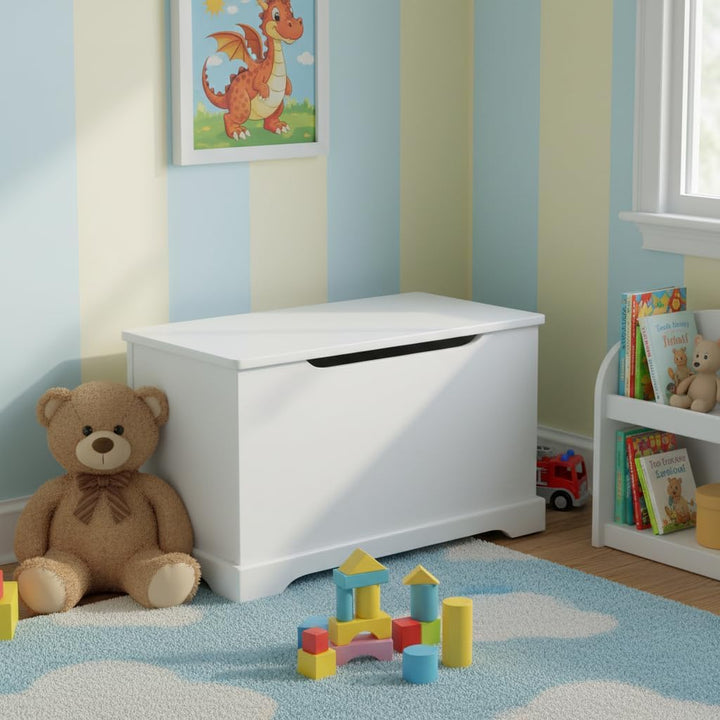 Leomark Kindertruhenbank Weiss aus Holz, Kinderbank Sitzbank Spielzeugtruhe, Weiss