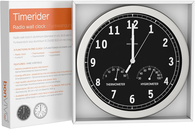 bonVIVO Funk Wanduhr ohne Tickgeräusche Grosse Küchenuhr Funkuhr für Wand in Bad Büro Home Office Wo