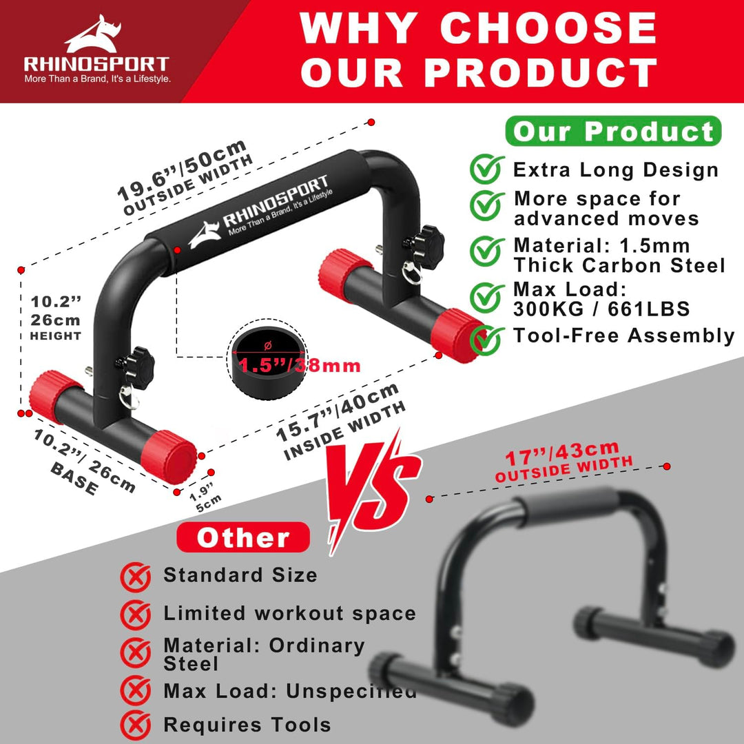 RHINOSPORT Parallettes Bars Dip Calisthenics Push Up Bars 10.2 in High 300Kg/661lbs Gewichtskapazitä