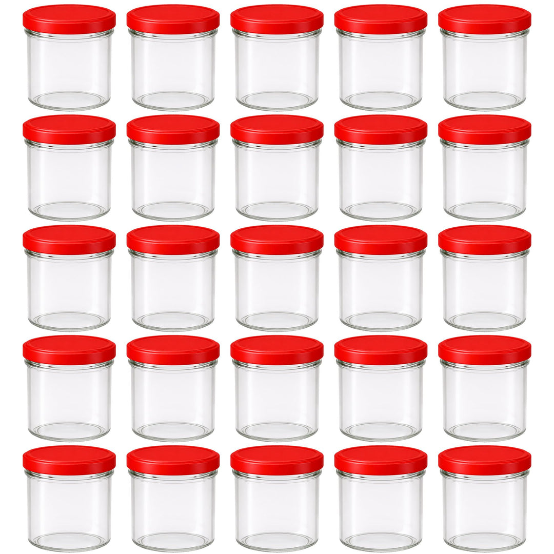 Vitrea 25x Marmeladengläser 125 ml - mit Deckel Rot TO 66 - Einmachgläser zum befüllen mit Schraubde
