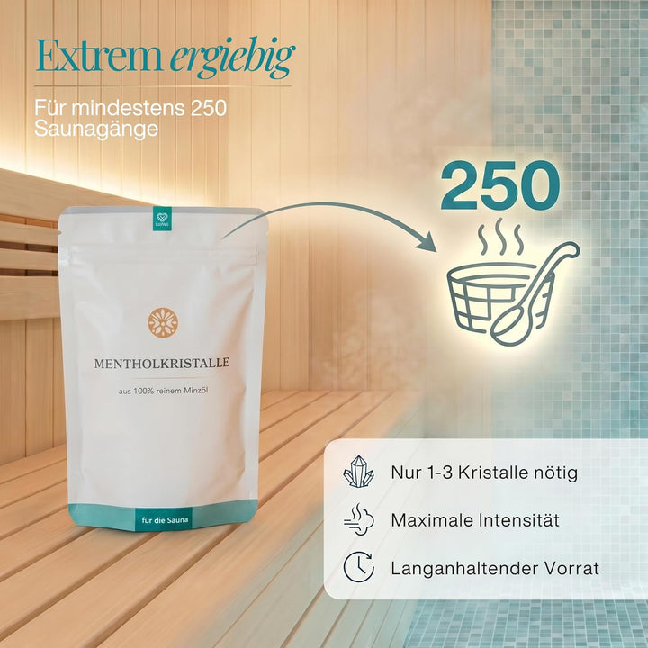 LoWell® 500g Mentholkristalle aus 100% reiner Minze - Ideal als Sauna Aufgussmittel für die Sauna in