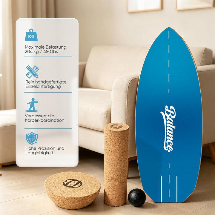 Balance Board Komplett-Set – 4-in-1 Massivholz Gleichgewichtsboard, 78 x 30 cm, bis 204 kg, rutschfe