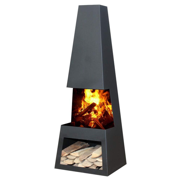 Ben&Camilla Gartenkamin Pular in Schwarzem Stahl 122 x 44 x 37 cm | extra robust & rostfrei | Feuers