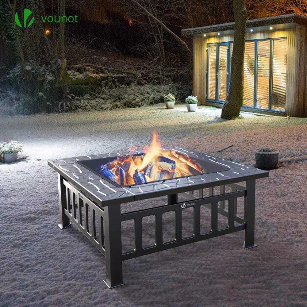 VOUNOT Feuerschale mit Funkenschutz und Grillrost, Feuerstelle Feuerkorb für Garden Terrasse Heizung
