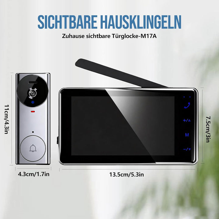 Kabellose Türklingel mit Kamera – 4,3" Monitor Videotürklingel, 2,4G Funk, Nachtsicht Funkklingel, G