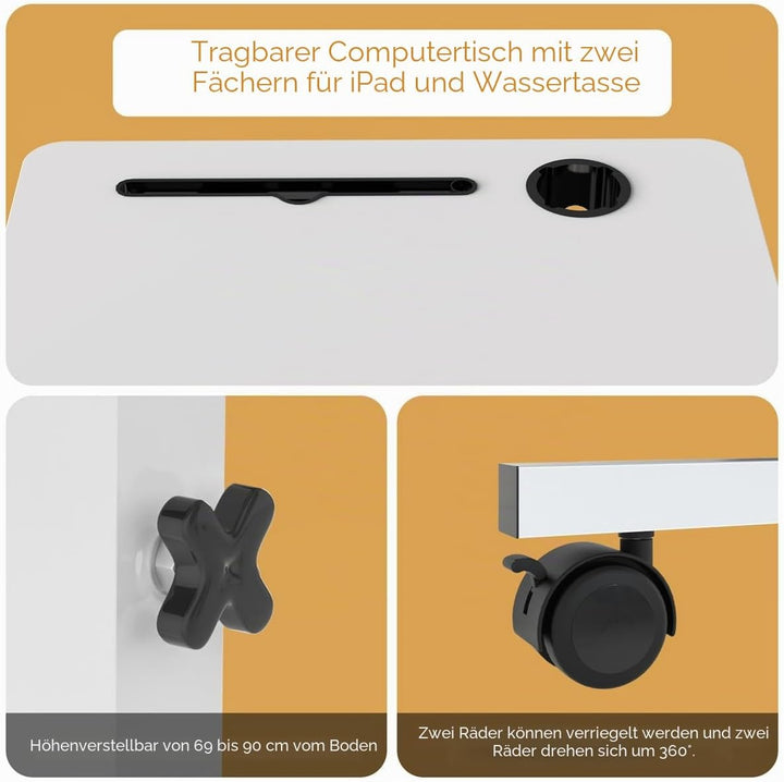 PIPIPOXER 60x40cm Laptoptisch höhenverstellbarer Schreibtisch Computertisch mobiler Laptop-Schreibti