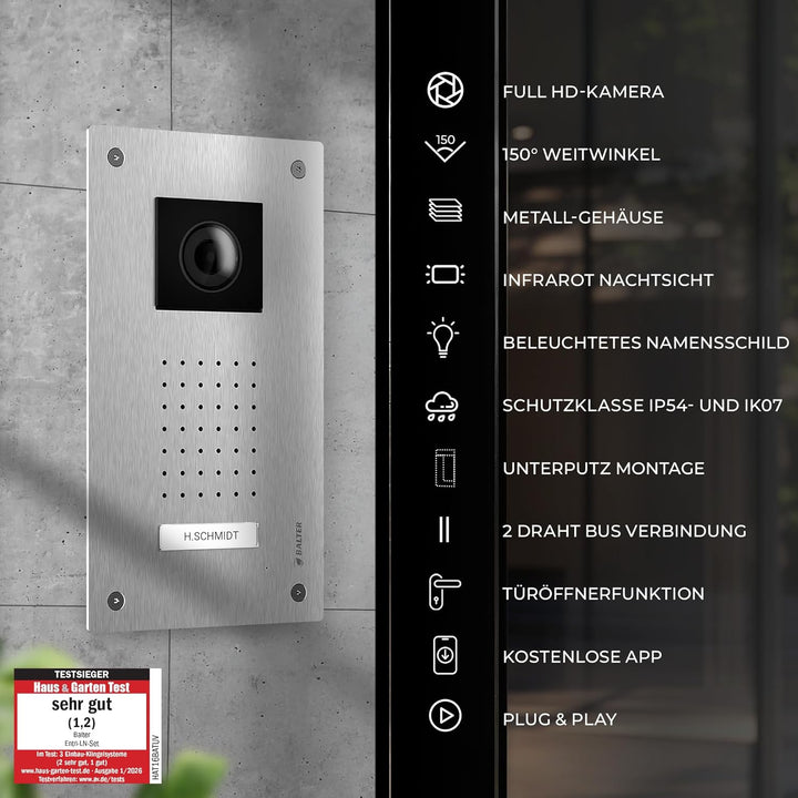 Entri Video Türsprechanlage, Unterputz Türklingel mit Kamera, Smartphone App, 1 Familienhaus, Video