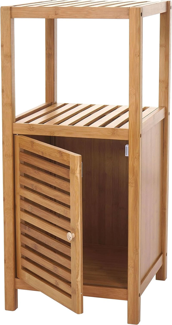 Mendler Badregal HWC-B18, Badezimmer Badschrank Standregal mit Tür, Bambus - 80x36x34cm, 80x36x34cm