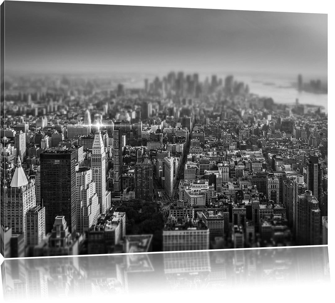 Pixxprint New York City bei Sonnenuntergang / 100x70cm Leinwandbild bespannt auf Holzrahmen/Wandbild