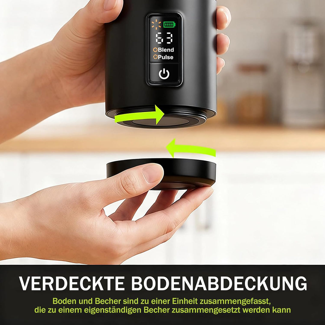 Tragbarer Mixer,600ml wiederaufladbar zerkleinert Eis&Obst,Kompakt | Mixbecher & auslaufsicherer Dec