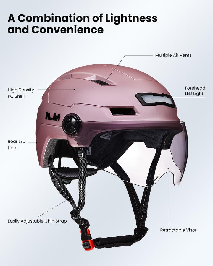 ILM Fahrradhelm mit Visier und LED Licht Mountain&Road Fahrradhelme für Damen und Herren Fahrradhelm