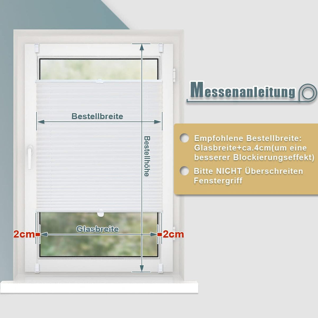 Plissee ohne Bohren Klemmfix 115x120cm(BxH) Weiss Jalousie Sonnenschutz Easyfix Faltrollo Lichtdurch