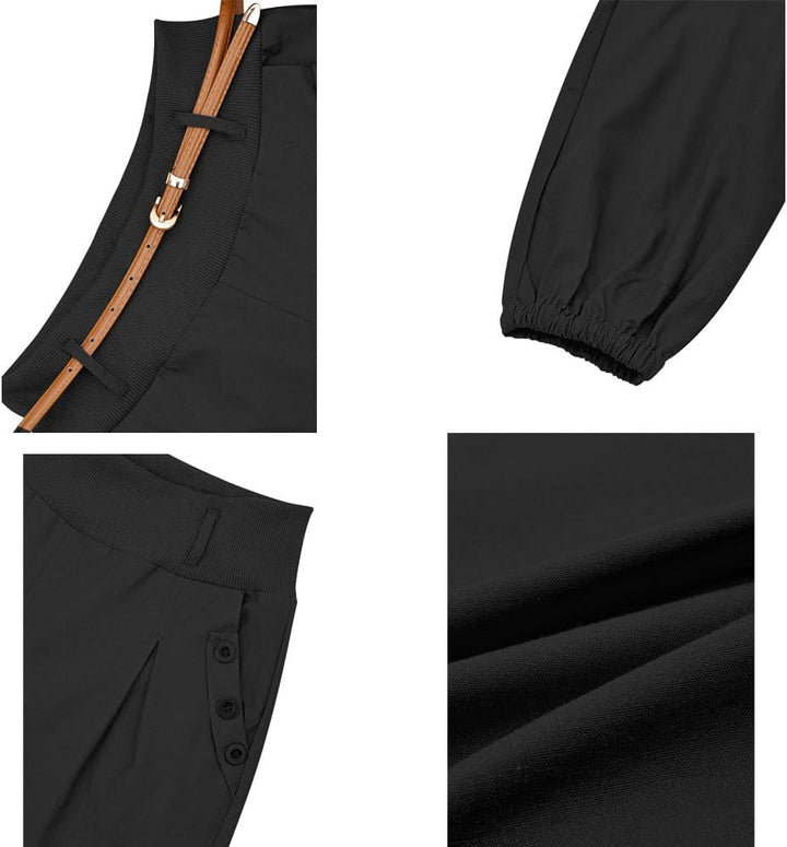 Cindeyar Damen Haremshose Elegant Pumphose Lange Leinen Hose mit Gürtel Aladin Pants S Schwarz, S Sc