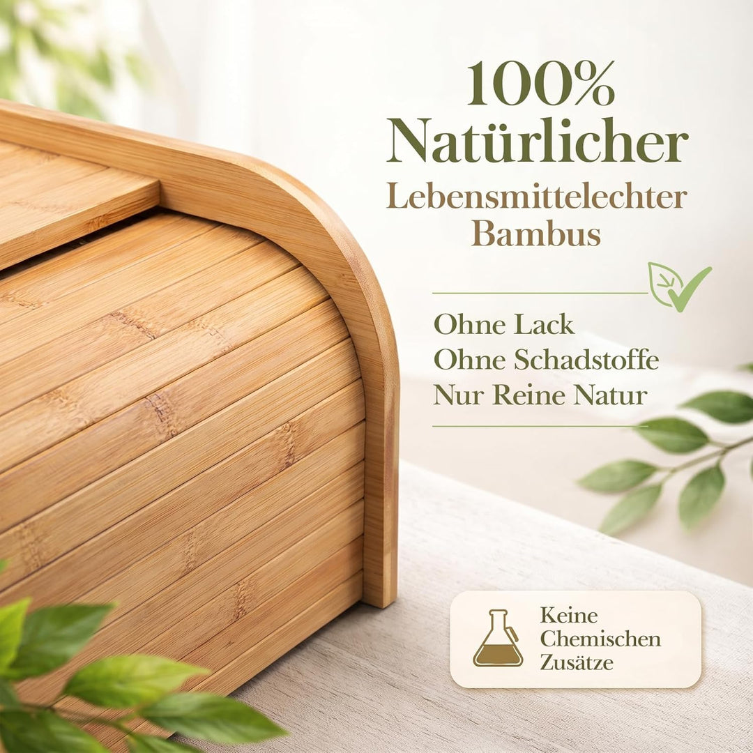 Grosser Brotkasten aus Naturholz, 41 x 27 x 13 cm – Traditioneller Brotkasten mit Rollverschluss – B