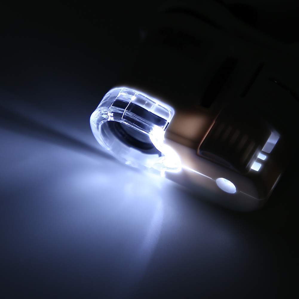 Mini Mikroskop, 9595W 60X Lupe LED UV Licht Mini Handy Clip Mikroskop, 2 Lampe Perle Universal Handy