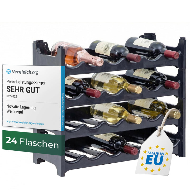 Novaliv Flaschenregal für 24 Flaschen | Weinregal grau | Regal aus stabilem Kunststoff, stapelbar (A