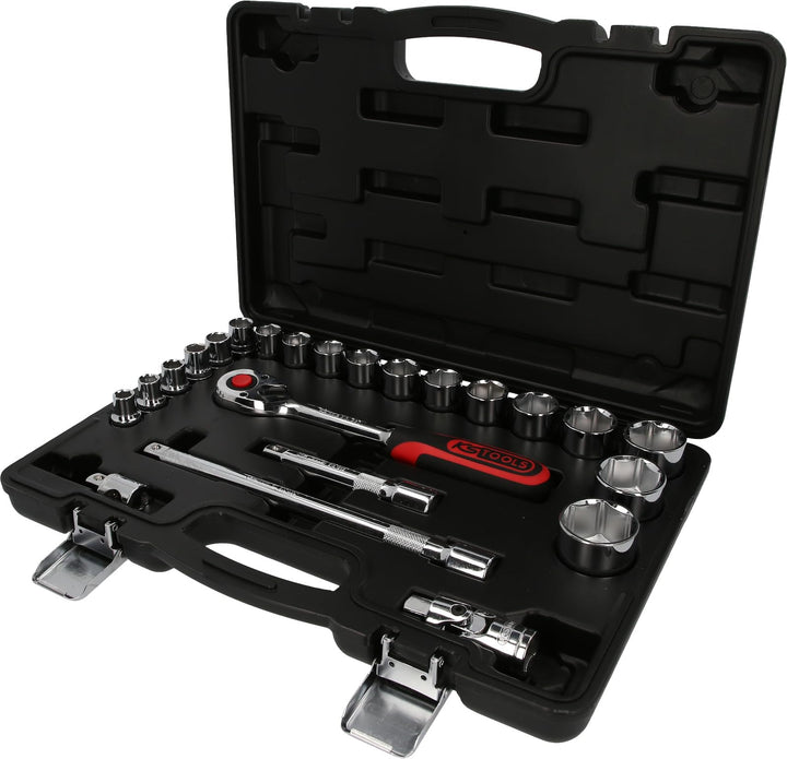 KS Tools 918.0623 1/2 Zoll CHROMEplus Steckschlüssel-Satz | inklusive Umschaltknarre, 72-Zahn | hoch