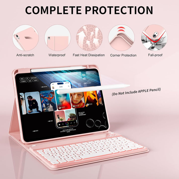 Hülle mit Tastatur für iPad 11 Generation A16/10 Generation (11/10.9 Zoll, 2025/2022), 7-farbige Bel