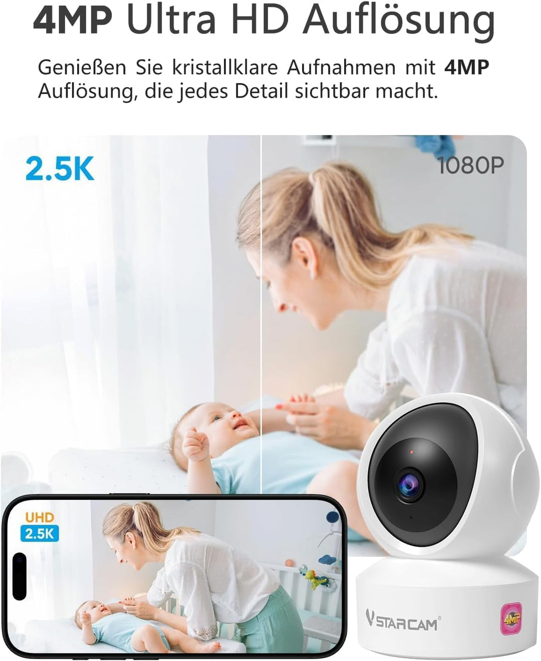 VSTARCAM 5G Überwachungskamera Innen - 2K QHD, 360° Dual-Band WLAN Indoor Hundekamera mit APP, Autom