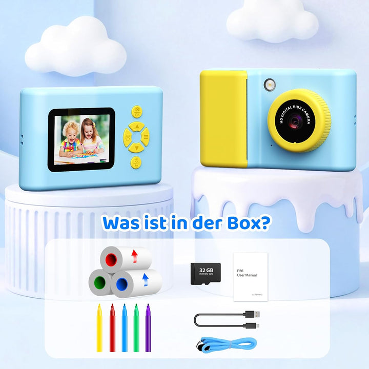 Kinderkamera Sofortbildkamera, 20MP 1080P Digitalkamera mit 2,4-Zoll-Display, 3 Rollen Farbfotopapie