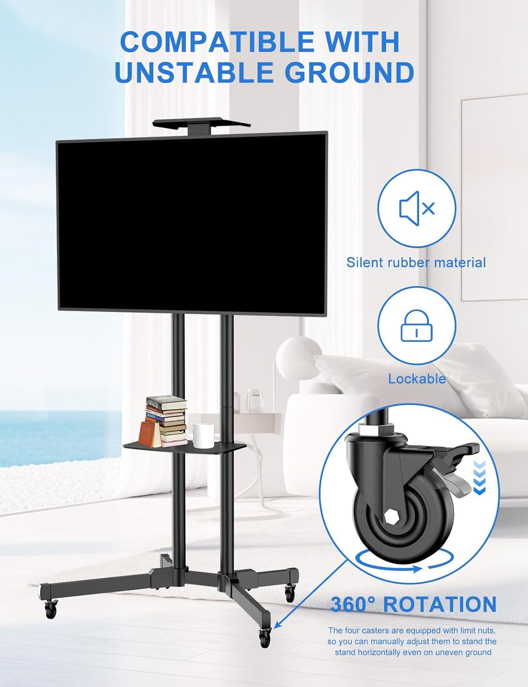 FORGING MOUNT TV Ständer Rollbar für 32-75 Zoll TVs bis zu 50kg, Doppelstützen-Design, Mobiler TV St