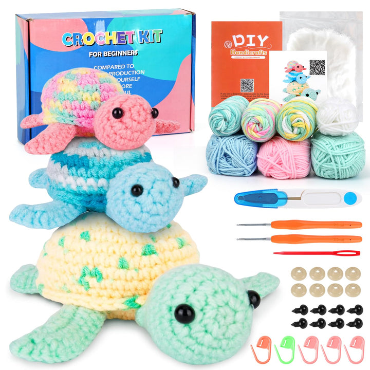 UXORSN Häkelset für Anfänger 3 Stück Schildkröte Häkel Set für Erwachsene Häckeln Stricken DIY Croch