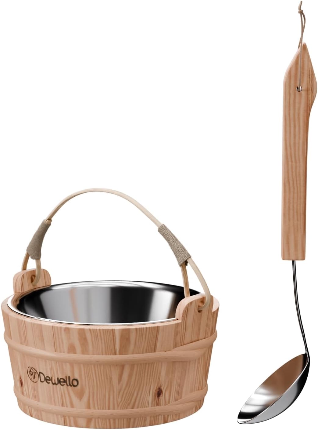 Dewello® Saunaeimer inkl. Kelle mit Edelstahleinsatz, Fassungsvermögen ca. 3 Liter, Hemlock-Holz, Ba