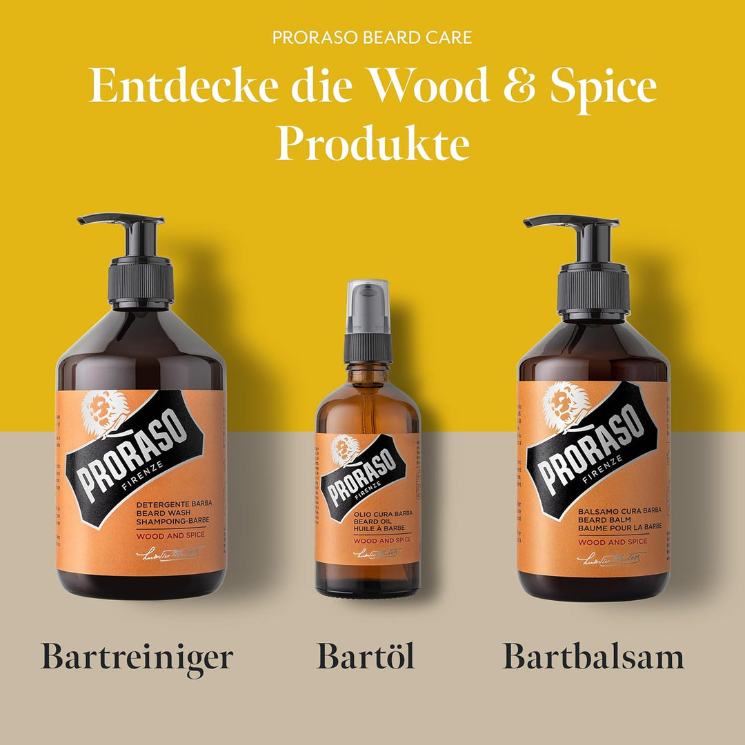 Proraso Beard Oil, Wood & Spice, 100 ml, Bartöl mit Zedernholz & Zitrus-Duft, Bart Weichmacher pfleg
