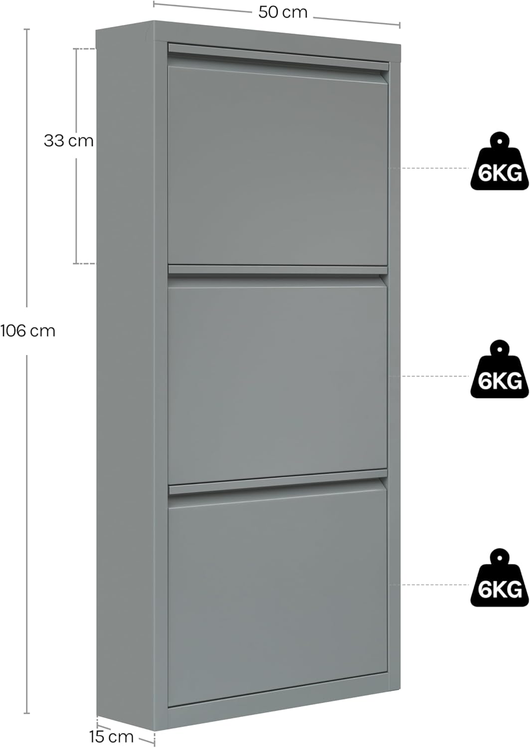 WOLTU Schuhschrank, mit 3 Klappen, Schuhregal, Schuhkipper, für 9 Paar Schuhe, aus Metall, für Flur
