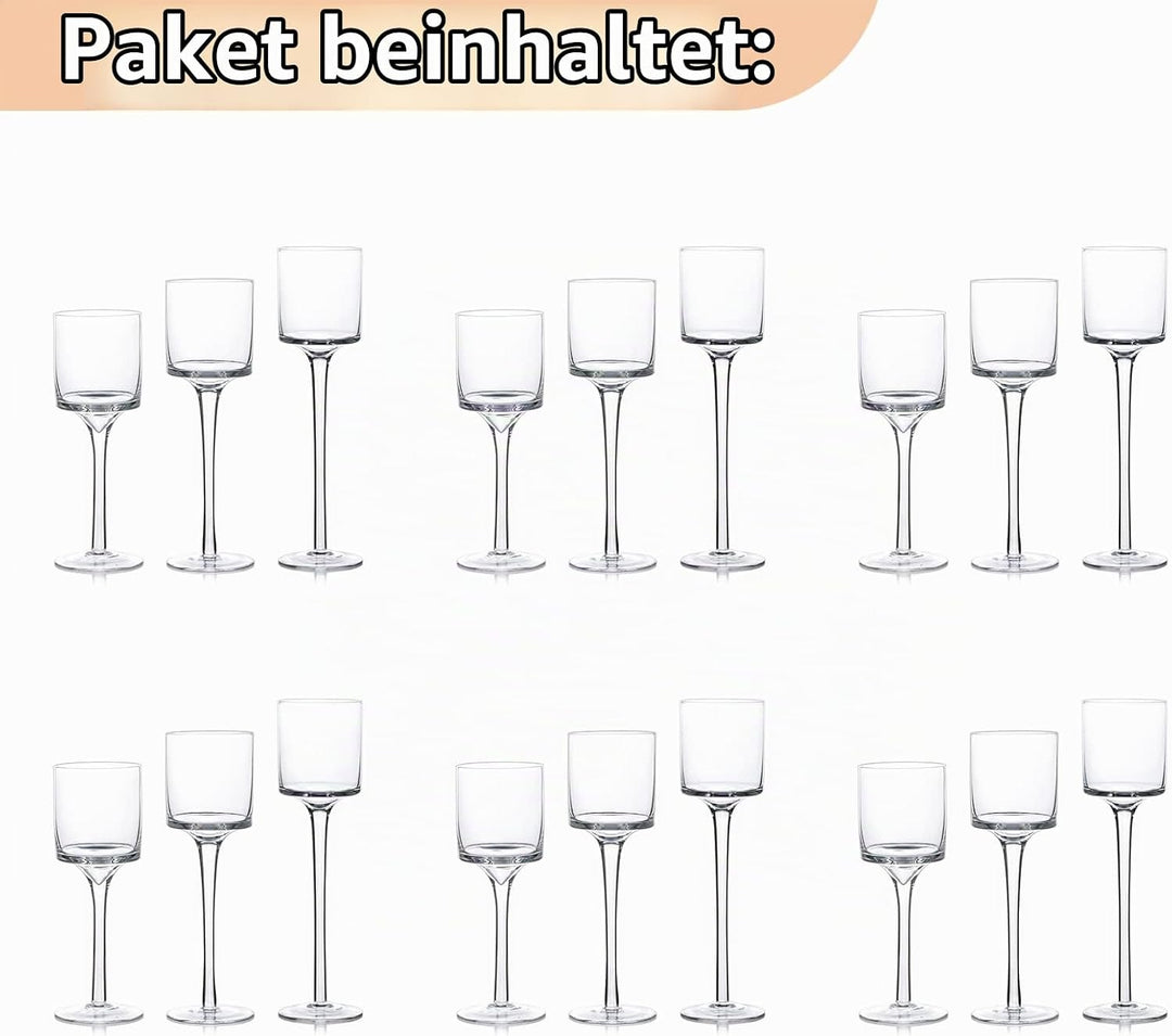 Nuptio 6 Sätze (18 Stück)Teelicht-kerzenhalter Glas-kerzenhalter Teelichthalter Hohe Elegante Kerzen