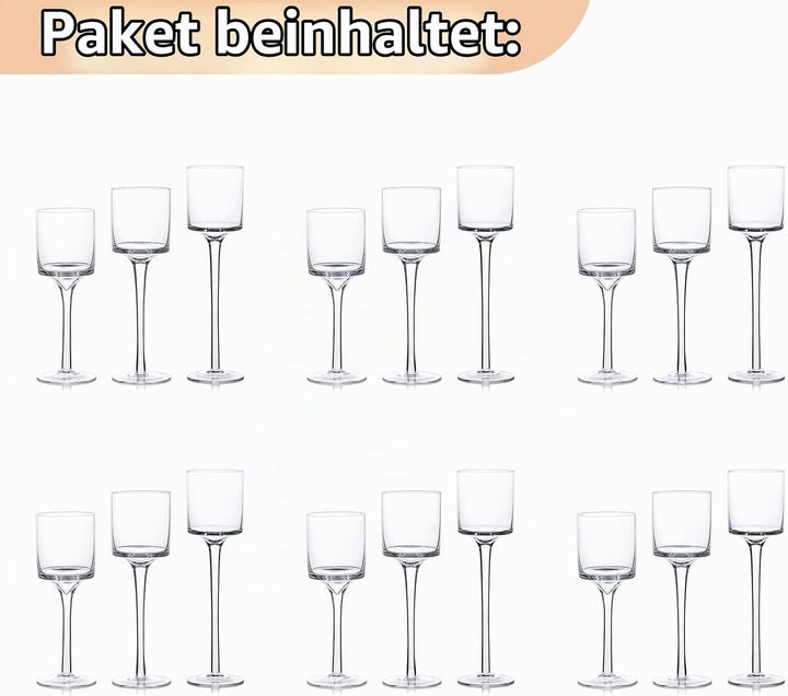 Nuptio 6 Sätze (18 Stück)Teelicht-kerzenhalter Glas-kerzenhalter Teelichthalter Hohe Elegante Kerzen