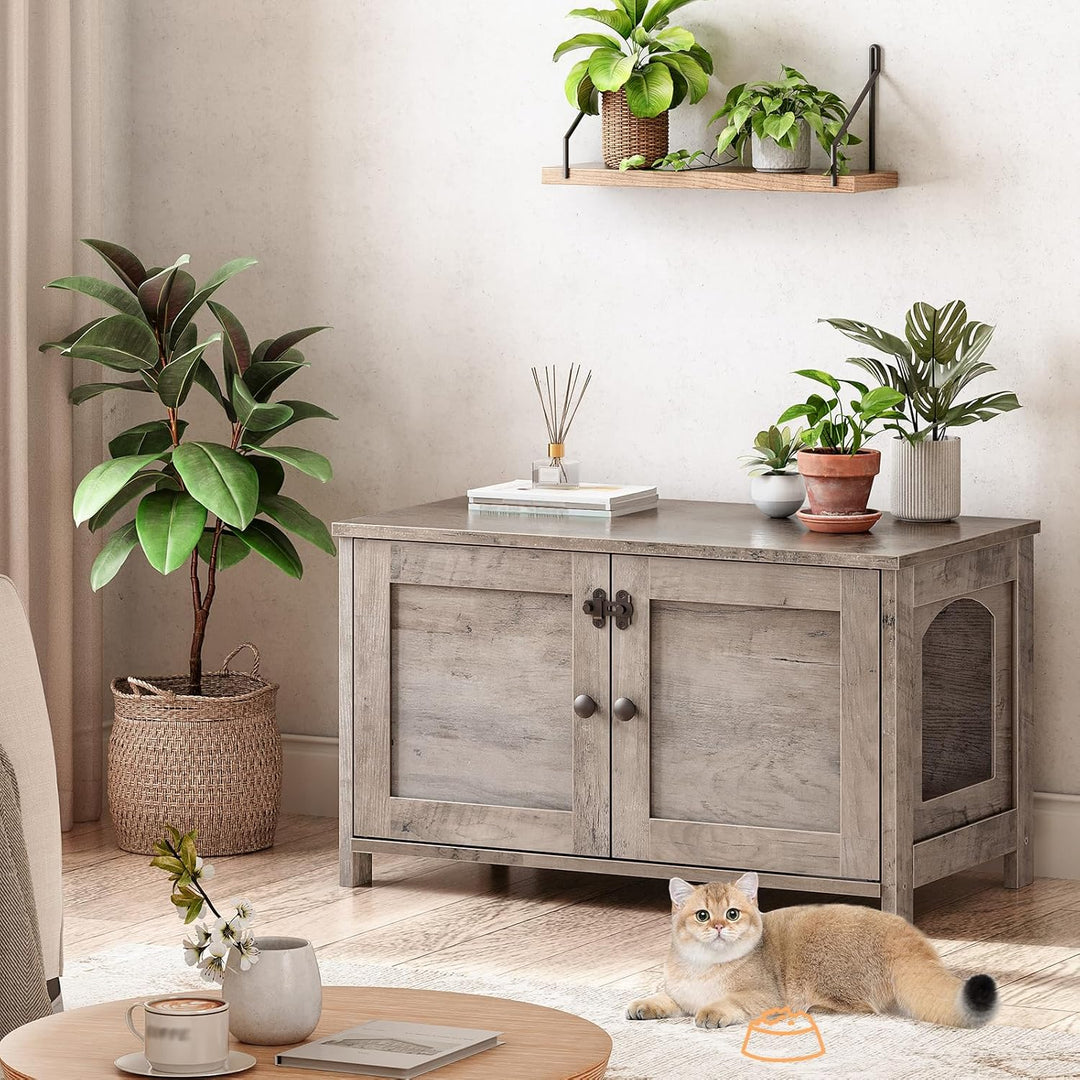 HOOBRO Katzenschrank, Katzenklo Schrank, Katzenhaus mit Tür und separater Trennwand, Sitzbank, Katze