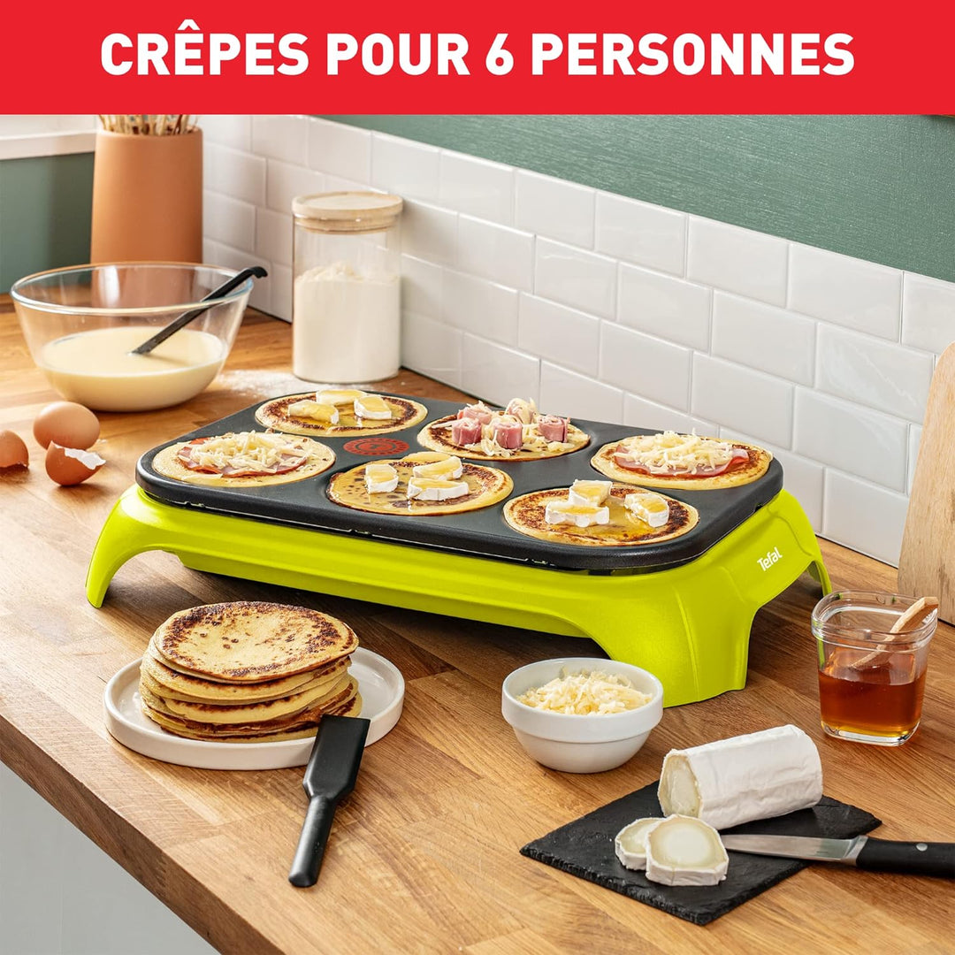 Tefal PY5593 Crep'Party Colormania Crêpemaker | Platte mit 6 Crêpe-Mulden | Thermo-Spot-Temperaturin