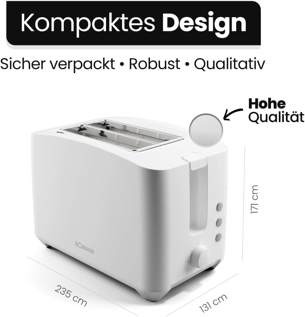 Bomann® Toaster 2 Toastschlitze | Toaster mit Brötchenaufsatz | Toaster 2 Scheiben mit Liftfunktion