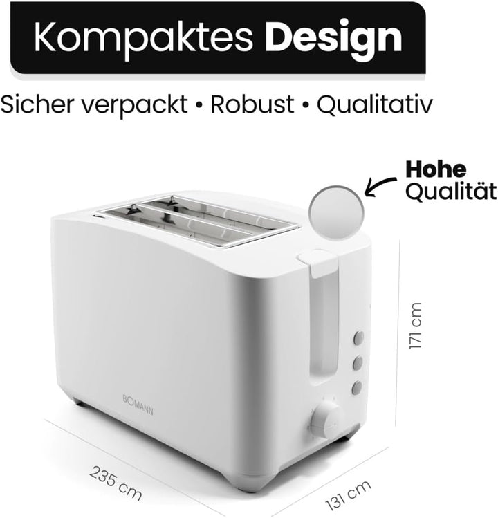 Bomann® Toaster 2 Toastschlitze | Toaster mit Brötchenaufsatz | Toaster 2 Scheiben mit Liftfunktion