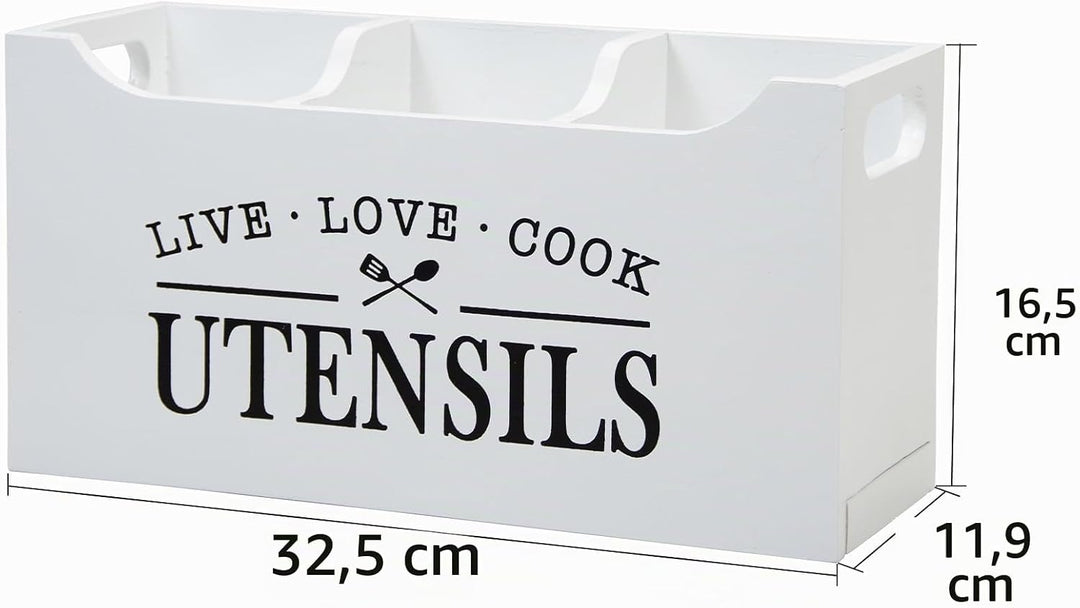 Karisky Kitchen Utensilhalter mit Entwässerungboden, grosse 3 Fächer solide Realholz -Utensilien Org