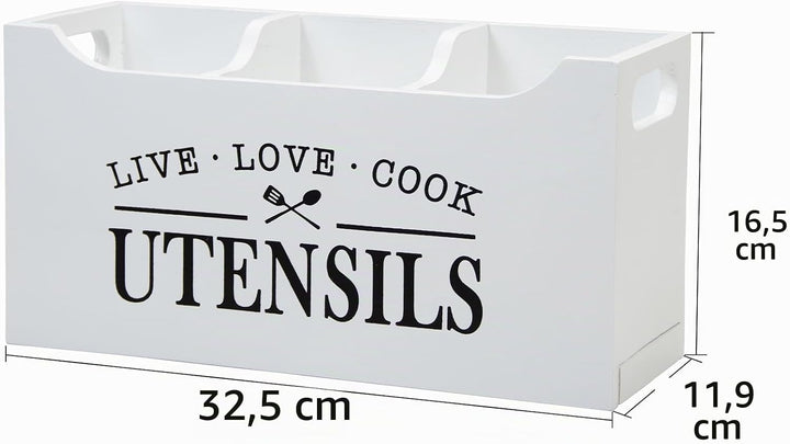 Karisky Kitchen Utensilhalter mit Entwässerungboden, grosse 3 Fächer solide Realholz -Utensilien Org