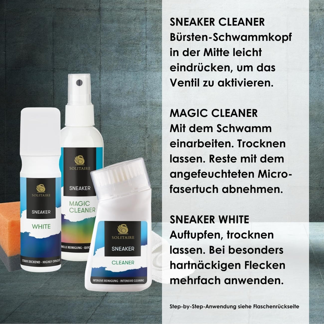 SOLITAIRE Premium Sneaker White Set | für strahlend weisse Sneaker | inkl. Intensiv-Reiniger, Midsol
