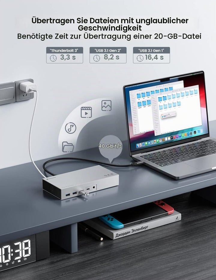 Yottamaster Thunderbolt 3 Docking Station Dual Monitor mit Dual 4TB NVMe/SATA Gehäuse, 11 in 1 USB C