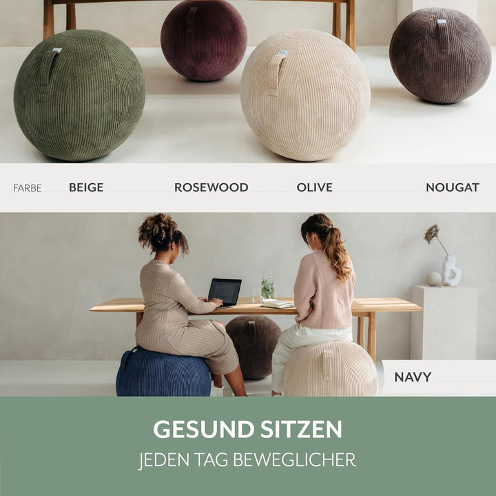 VLUV® BOL VLIP Sitzball Büro Ergonomisch [Atmungsaktiv mit Tragegriff und Wegrollschutz] Waschbarer