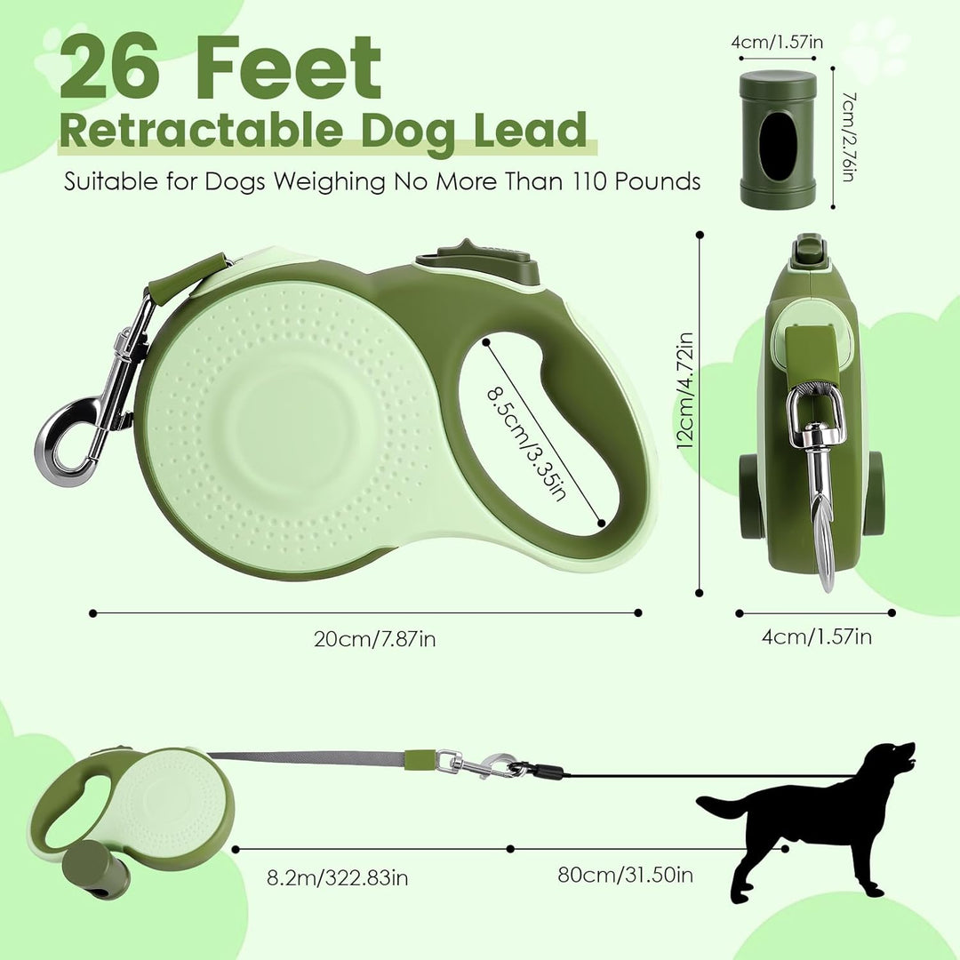 Einziehbare Hundeleine 8m, Rollleine für Hunde bis 50kg, Hundeleine mit Stahlseil & Kotbeutelhalter,