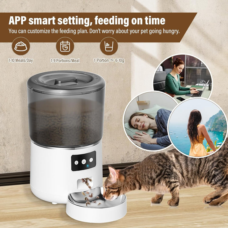 Futterautomat Katze, 4L WiFi Automatischer Futterspender Katze mit Timer und 10s Sprachaufzeichnung,