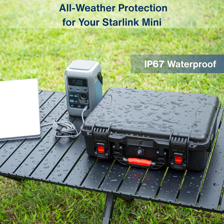 IP67 Waterproof Storage Case for Starlink Mini with Waterproof DC Female Charging Port – Protective