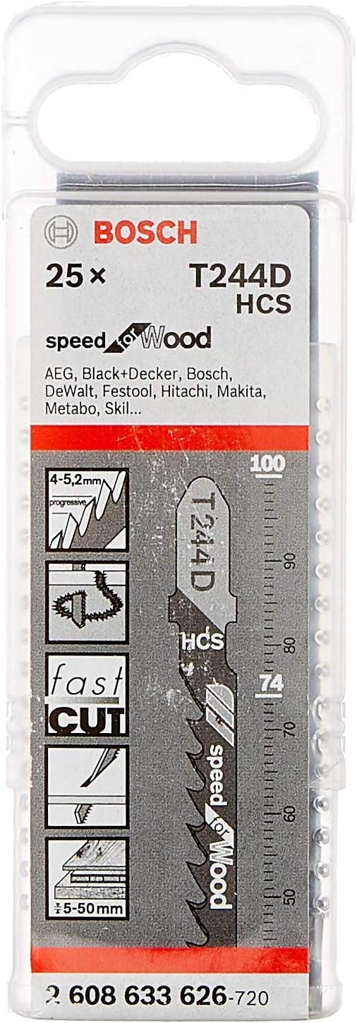 Bosch 25x Stichsägeblatt T 244 D Speed for Wood (für weiches Holz, Kurvenschnitt, Professional Zubeh