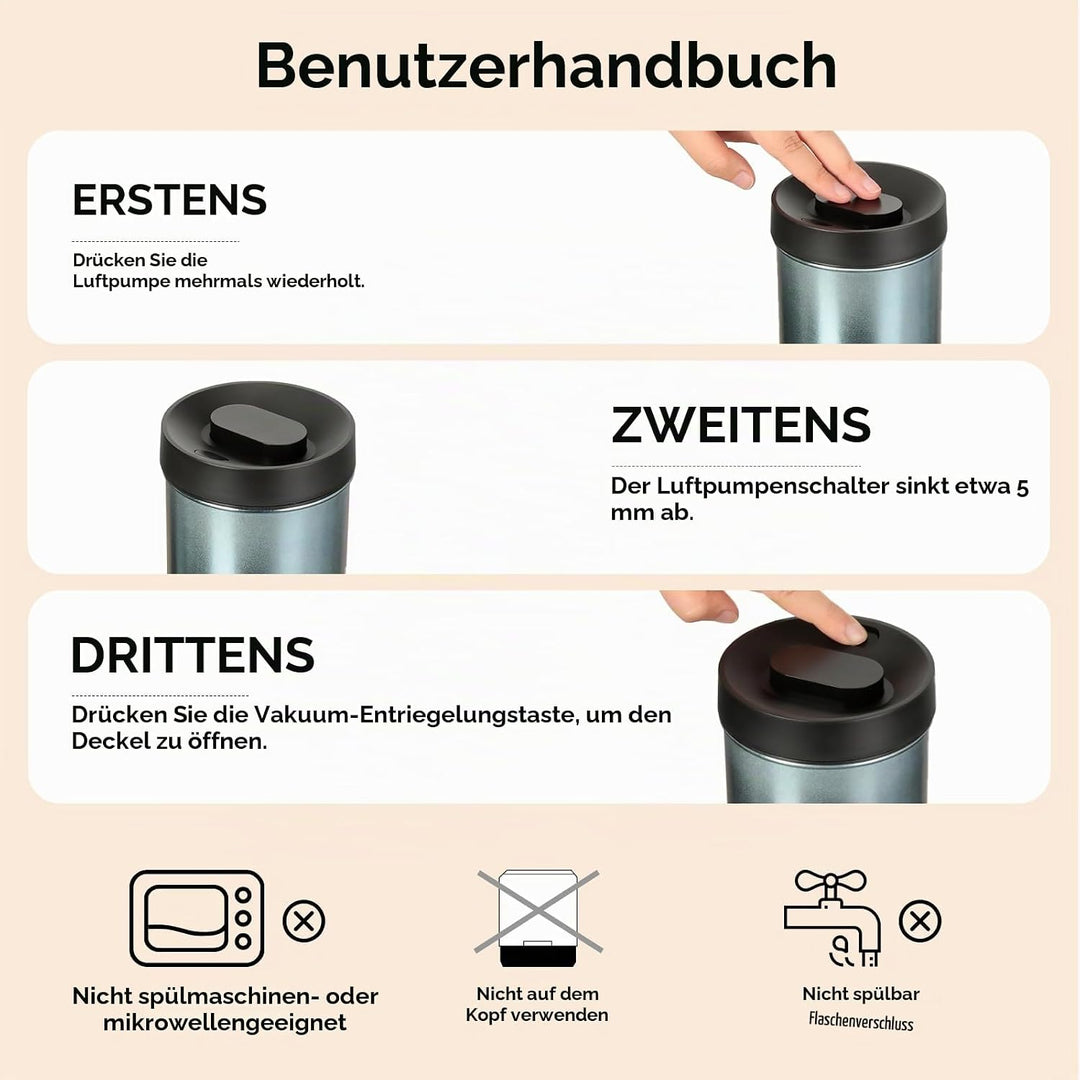 VINATO Kaffeedose Luftdicht Vakuumbehälter Kaffeebohnen Behälter Geeignet für Kaffee, Trockenlebensm