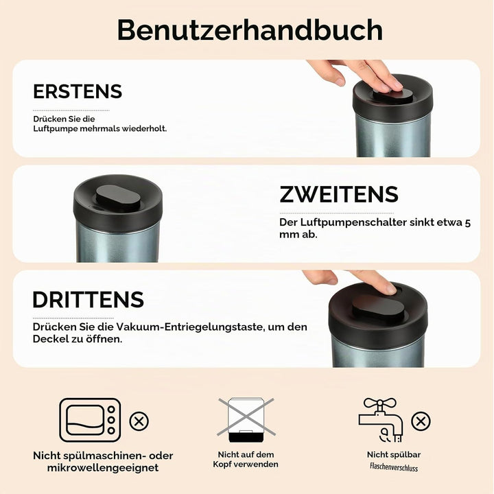 VINATO Kaffeedose Luftdicht Vakuumbehälter Kaffeebohnen Behälter Geeignet für Kaffee, Trockenlebensm