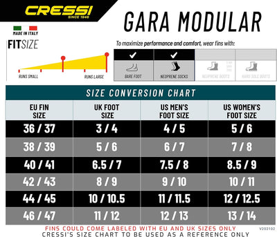 Cressi Gara High Performance, Apnoe / Tauchen, Erwachsene Premium Flossen, Austauschbar Flossenblatt